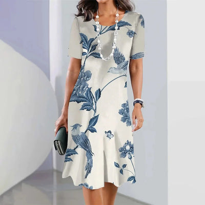 Klassisches Bedrucktes Blumen Kleid Damen