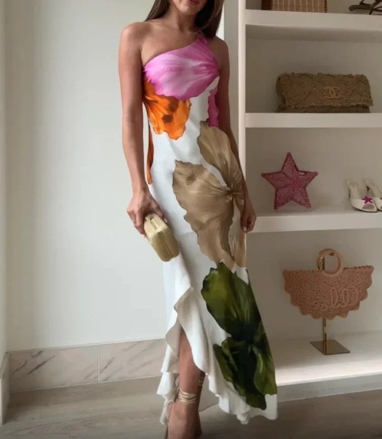 Geneve – Elegantes Maxikleid mit künstlerischem Patchwork-Design