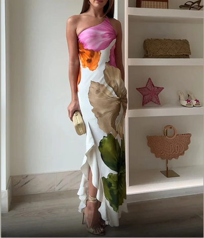 Geneve – Elegantes Maxikleid mit künstlerischem Patchwork-Design