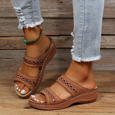 Boho-Slip-On-Sandalen mit Cut-Outs für Damen