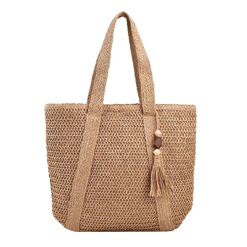 Boho Strandtasche Damen – Handgewebter Shopper mit Quaste & Reißverschluss