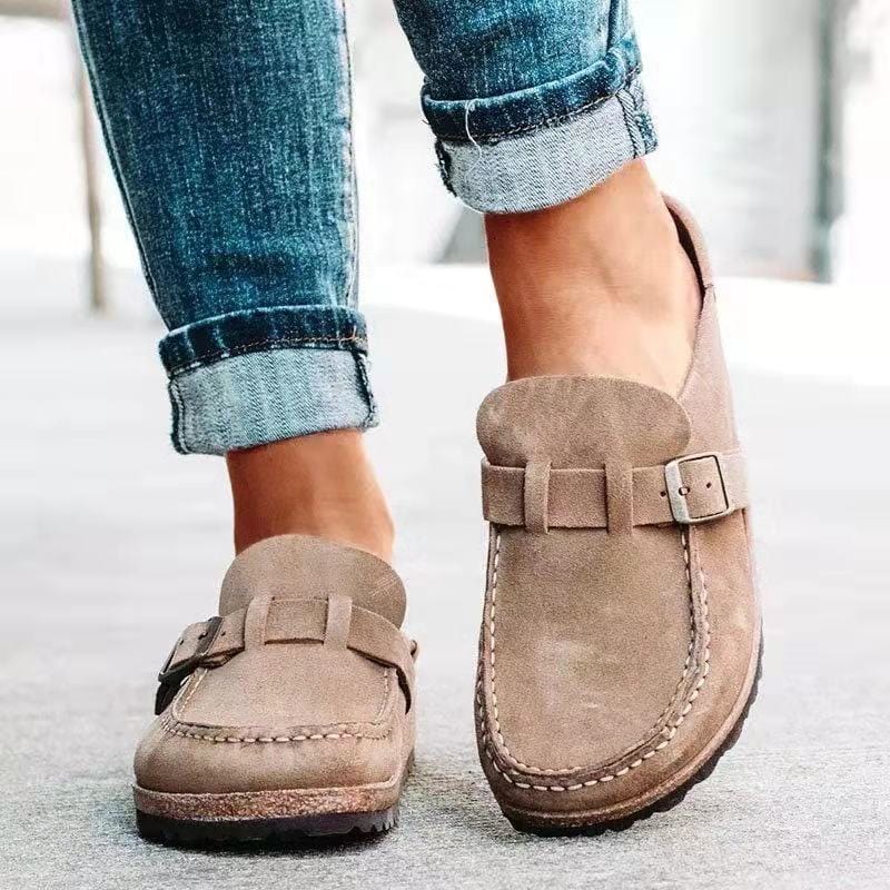 Damen Sommer Wildleder Loafers mit Schnallendetail