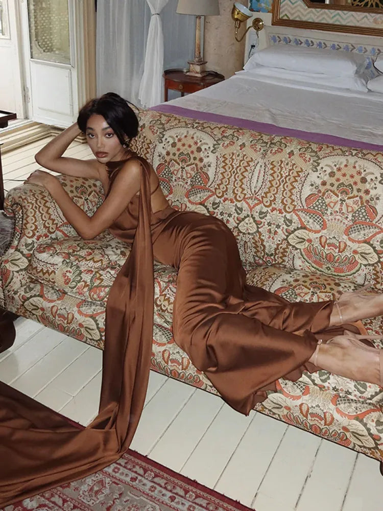 Lucila - Hals Halfter Maxikleid