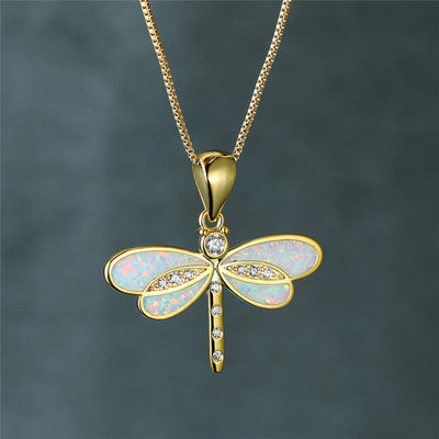 Libellen-Halskette in Gold mit Opal