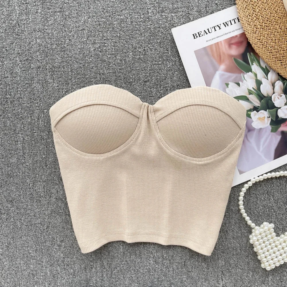 Bustier-Top mit Rippstruktur und geformten Cups für Damen