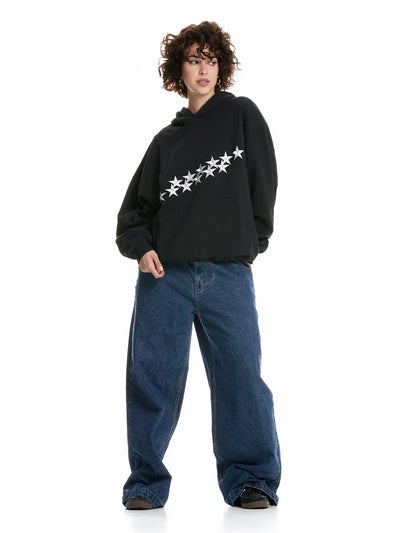 Oversized Damen Hoodie mit Sternen-Print - Streetwear