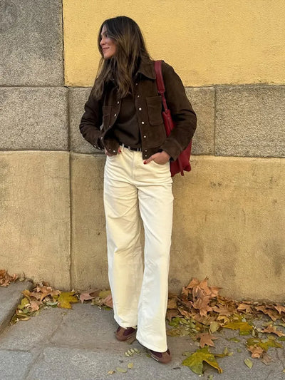 Karis | Damen Übergangsjacke Kurz Braun Mit Knöpfen & Taschen