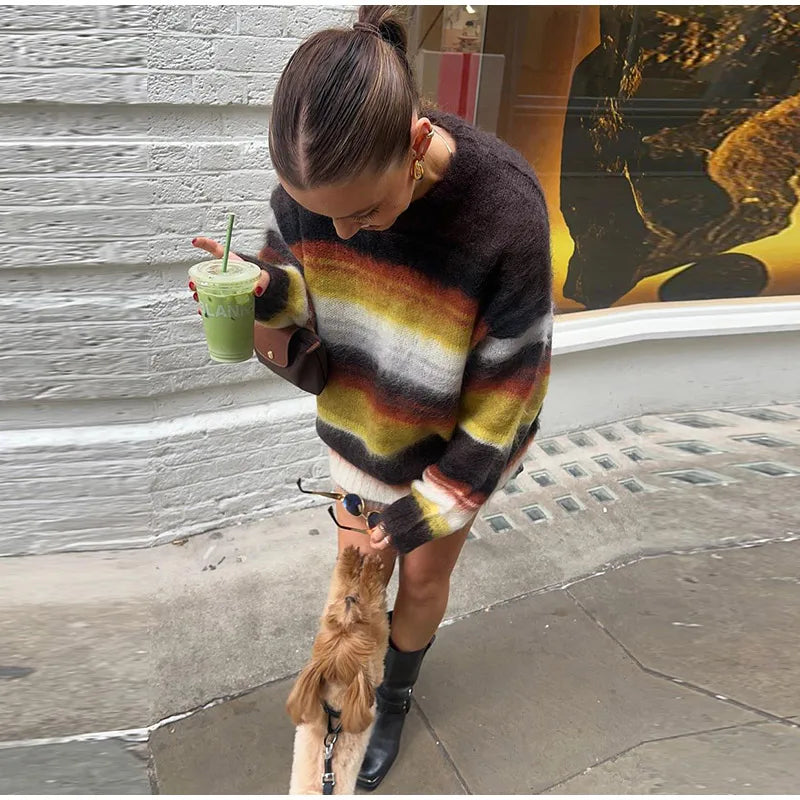 Selma | Gestreifter Fuzzy-Strickpullover