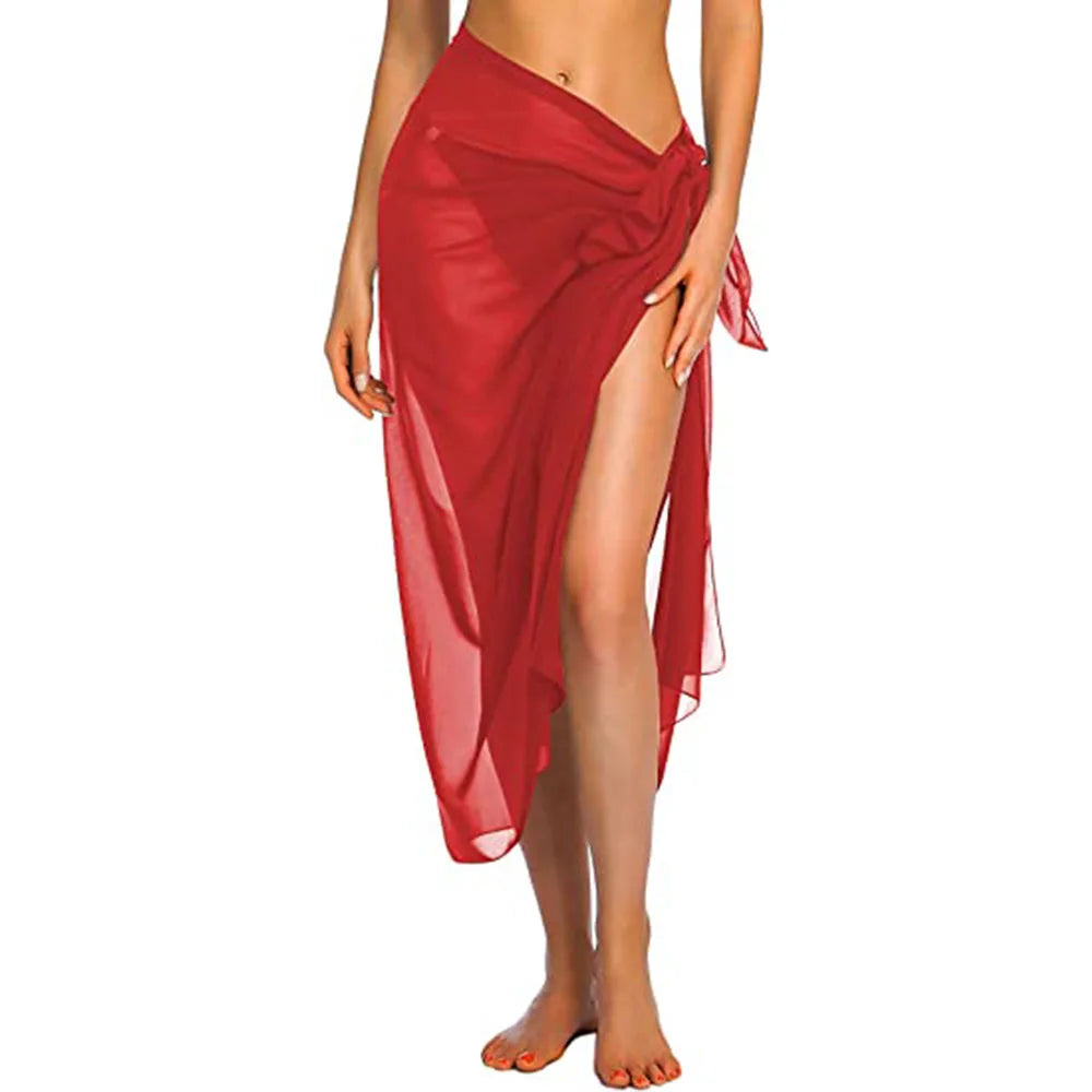 Heidi-Mode | Damen Strand Lang&Kurz Kurz Rock Sarong Badeanzug Abdeckung Sommer Bikini Wickel Transparent Schal für Bademode Abdeckung