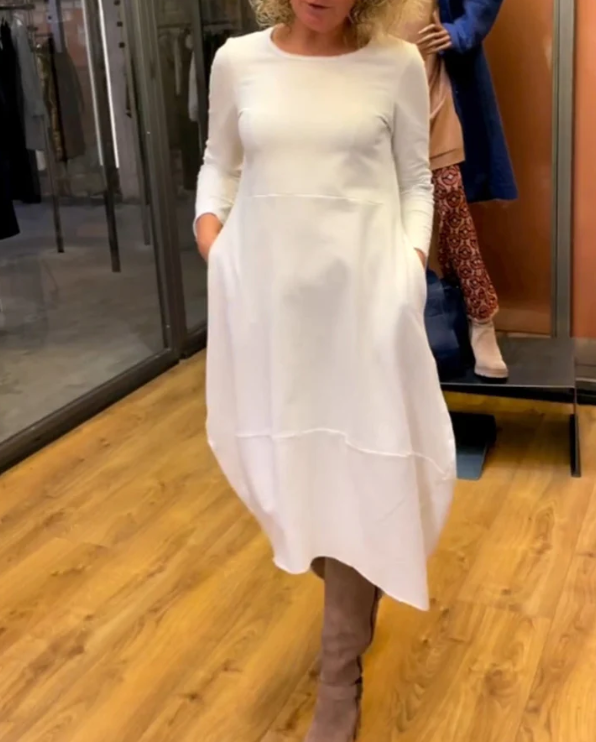 Clara - Schwarzes Midi-Kleid mit Taschen