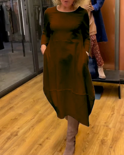 Clara - Schwarzes Midi-Kleid mit Taschen