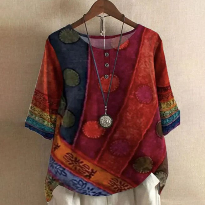 Heidi-Mode | Bunte rote Blockbluse