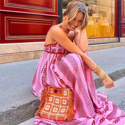 Maxi Sommerkleid aus Viskose – A-Linie, Blumenmuster, Boho-Stil