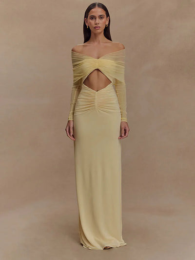 Schulterfreies Maxikleid mit Cut-Out und langen Ärmeln für Damen