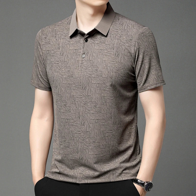 HARALD - POLOSHIRT MIT HOLZMASERUNG-MUSTER