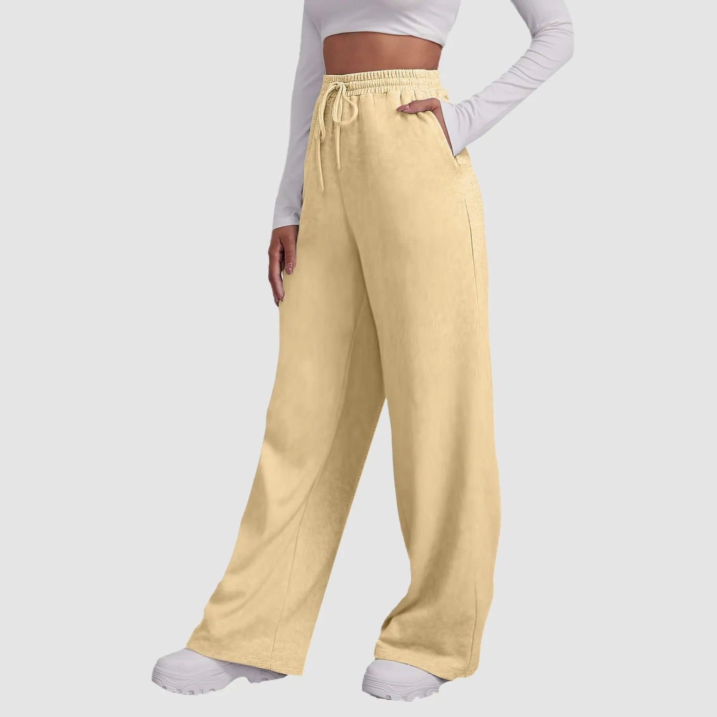 Heidi-Mode | Breite Beinen Hosen für Frauen Fleece für Sweatpants Gerade Hosen Bund Alle Math Einfache Fitness Joggers Reise Basis Hosen