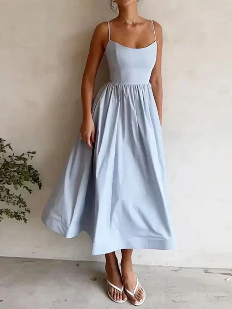 Elegantes Damen Sommerkleid in A-Linie – Midi-Länge mit Spaghettiträgern