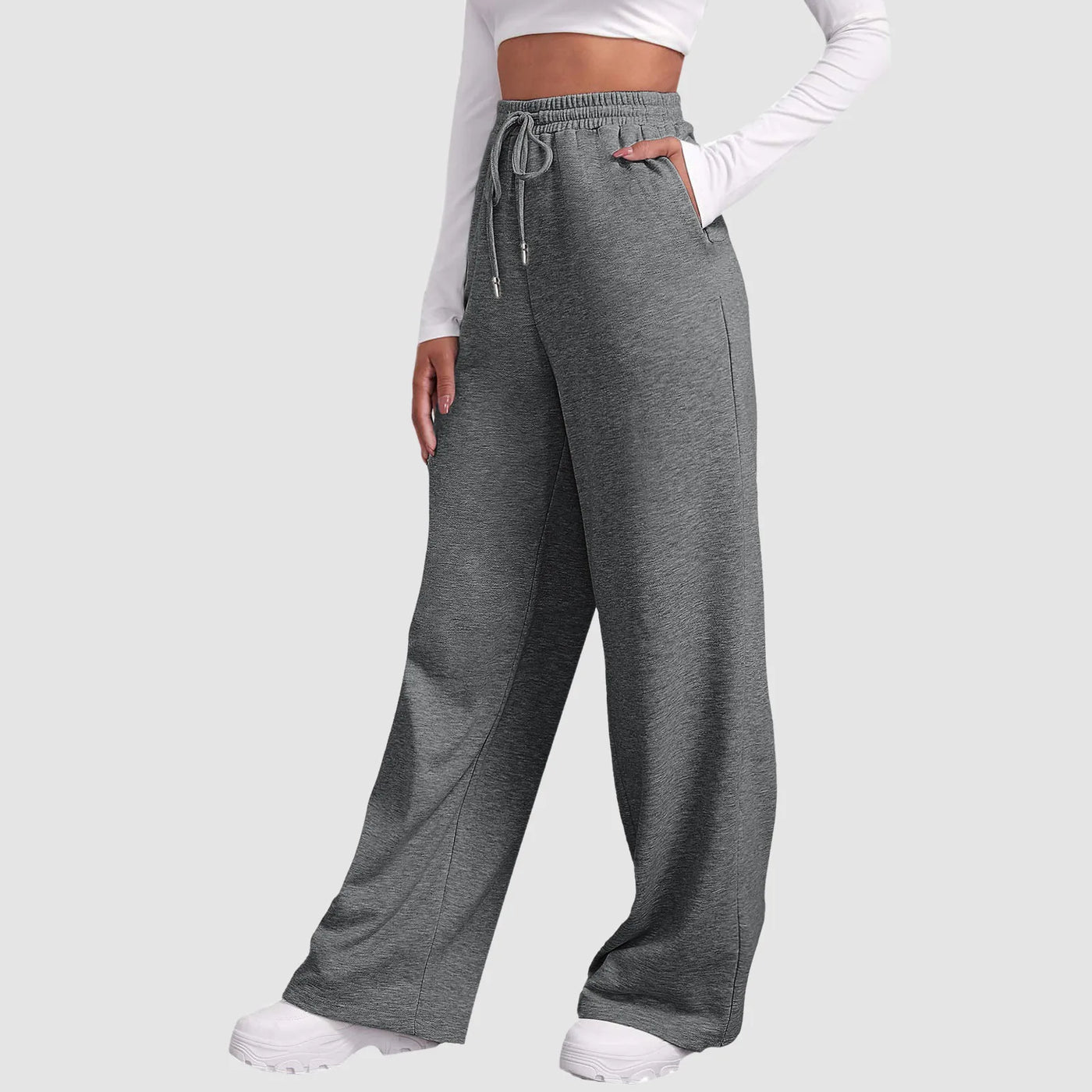 Heidi-Mode | Breite Beinen Hosen für Frauen Fleece für Sweatpants Gerade Hosen Bund Alle Math Einfache Fitness Joggers Reise Basis Hosen