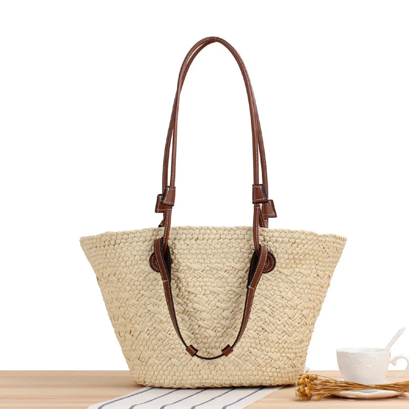 Boho Strandtasche Damen – Handgefertigte Raffia Schultertasche Sommer 2025