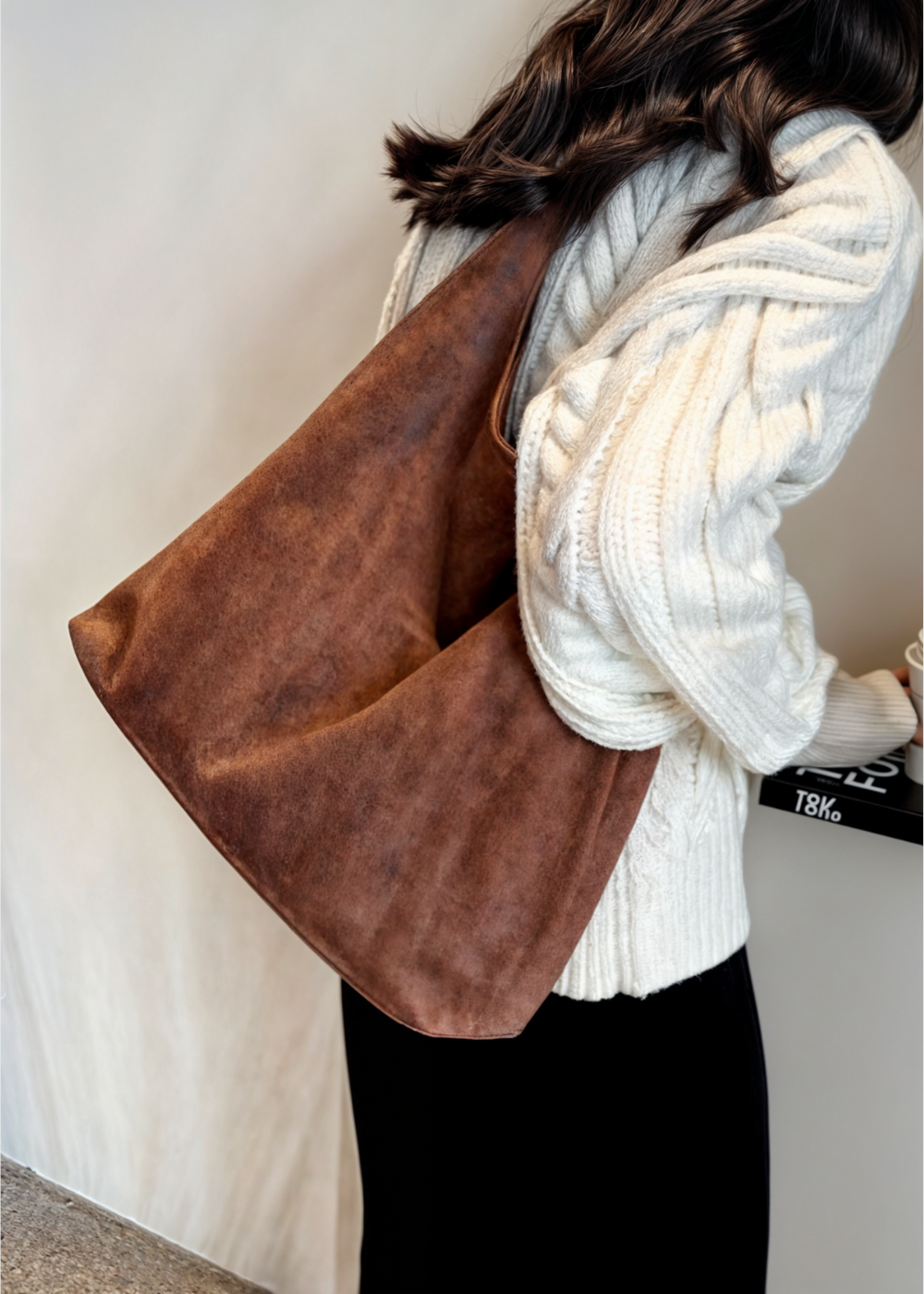 Wildleder Handtasche Damen – Umhängetasche mit Schnalle