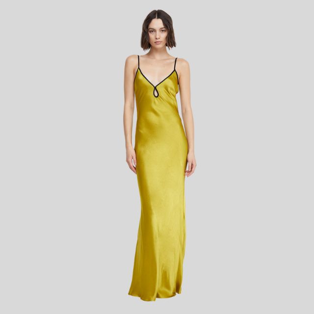 Seidiges Satinkleid mit Kontrastpaspelierung