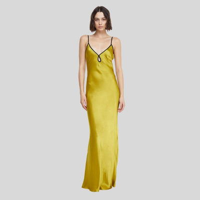 Seidiges Satinkleid mit Kontrastpaspelierung