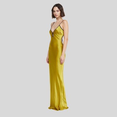 Seidiges Satinkleid mit Kontrastpaspelierung