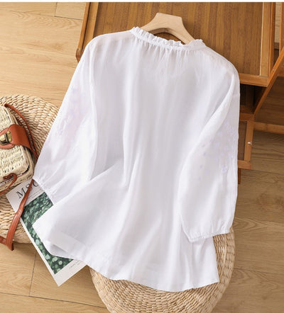 Kissina – Bestickte Bluse Aus Baumwollleinen