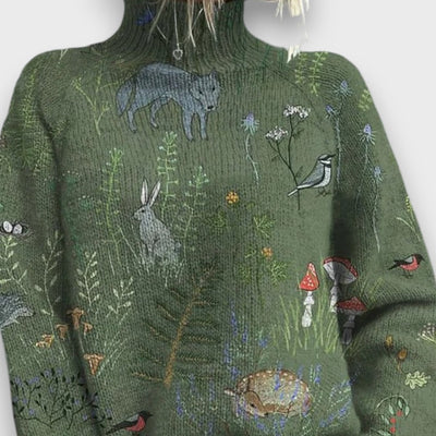 Milai – Vintage Rollkragenpullover mit Kunstprint