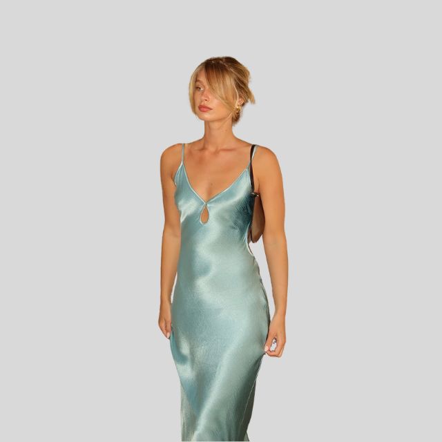 Seidiges Satinkleid mit Kontrastpaspelierung