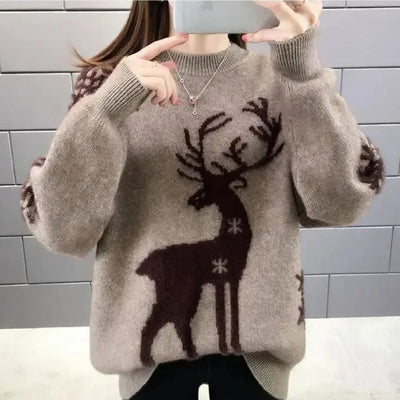 Hirschdruck Weihnachtspulli für Frauen