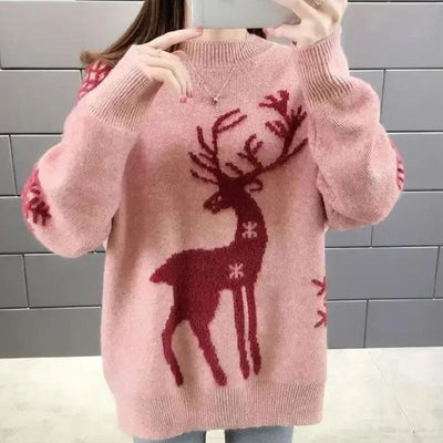 Hirschdruck Weihnachtspulli für Frauen