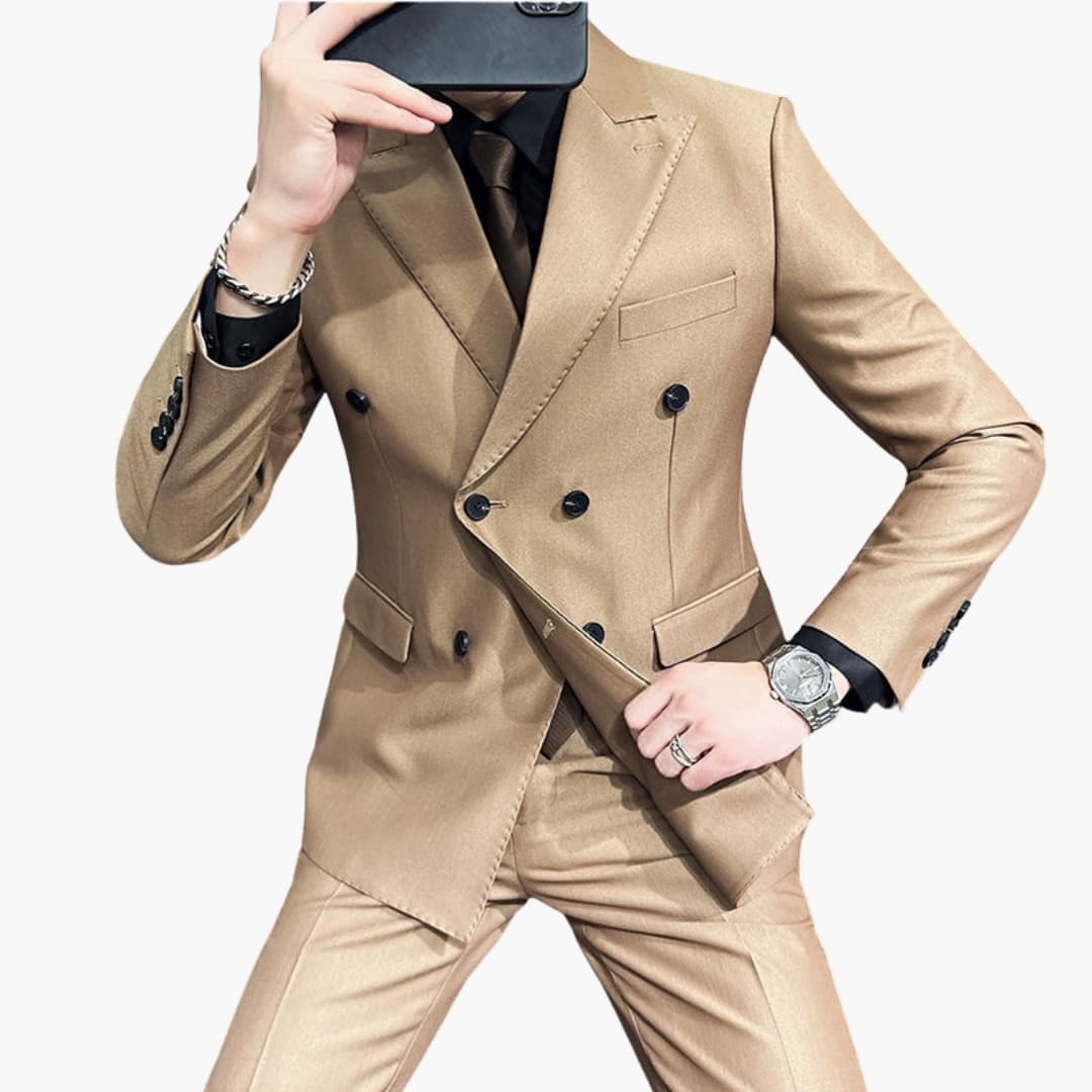 Herrenanzug zweiteilig mit Slim-Fit Hose und Doppelreiherjacke