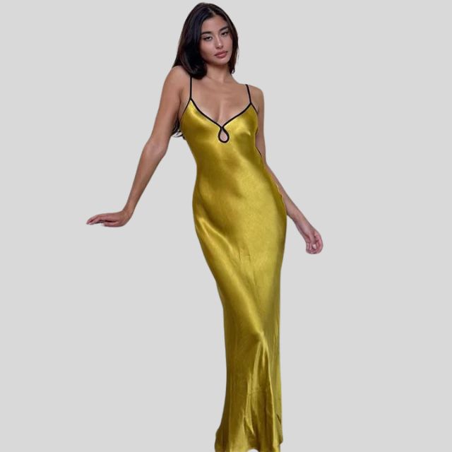 Seidiges Satinkleid mit Kontrastpaspelierung