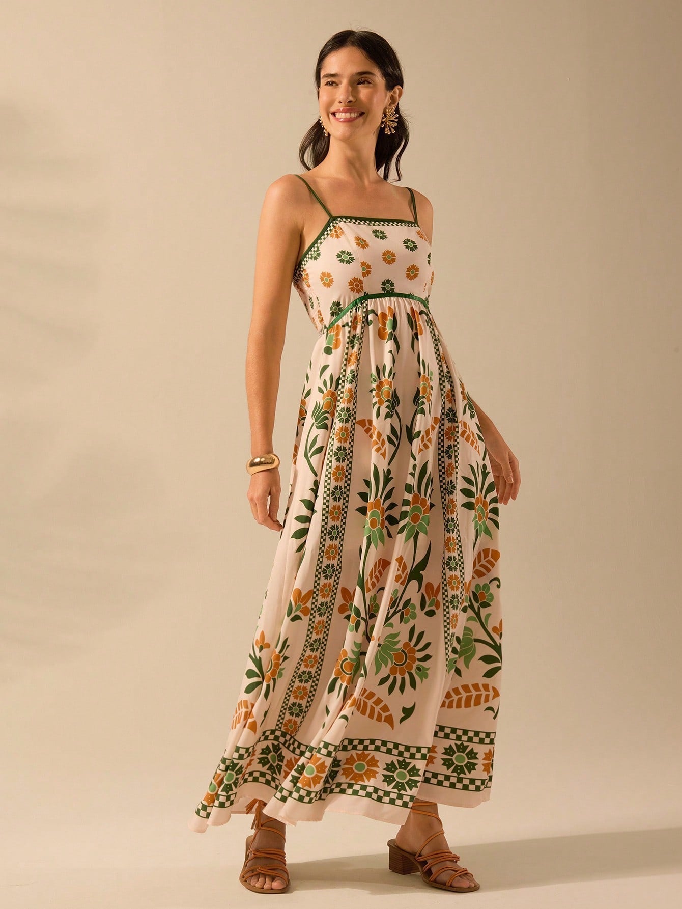 Nancy | Langes Bedrucktes Kleid mit schmalen Trägern