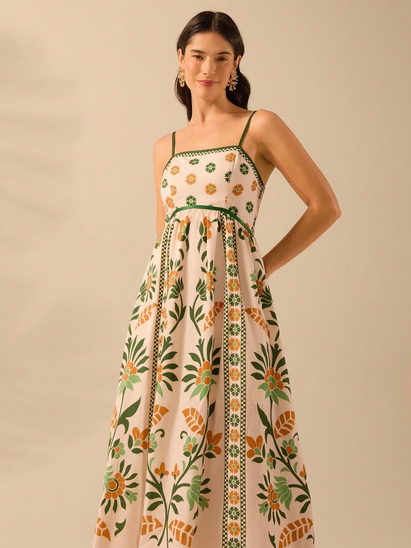 Nancy | Langes Bedrucktes Kleid mit schmalen Trägern