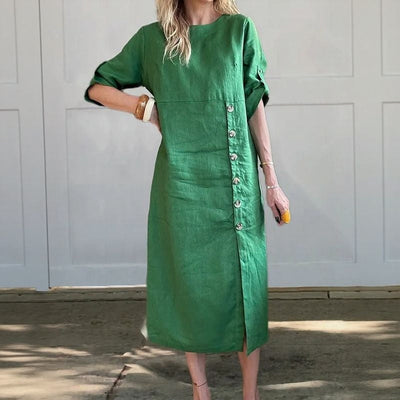 UTA - LEINEN-KLEID MIT KNOPFLEISTE