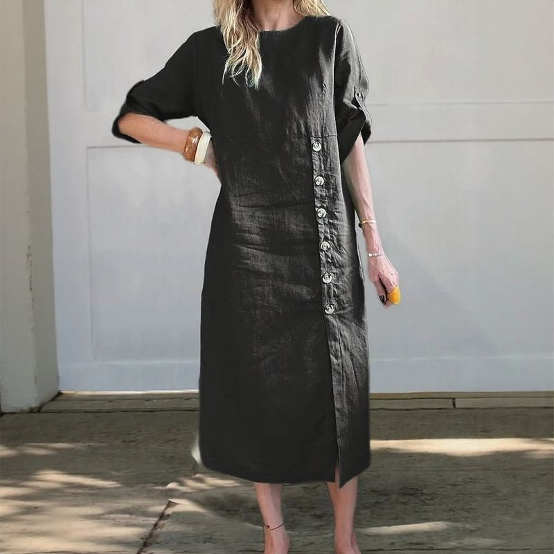 UTA - LEINEN-KLEID MIT KNOPFLEISTE