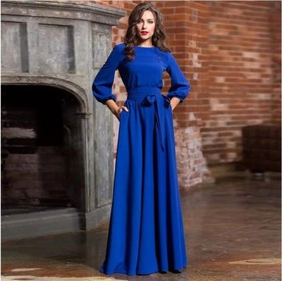 Stilvolles Langarm-Hochzeitsgastkleid für Damen | Maxi
