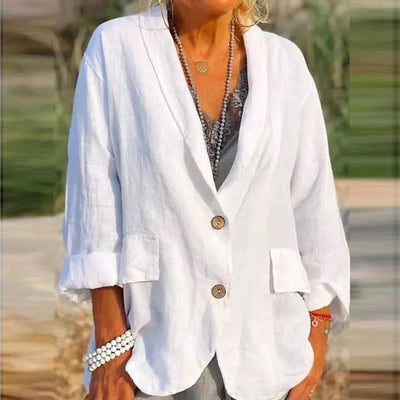 Damen Sommer-Leinenblazer mit V-Ausschnitt und Knopf