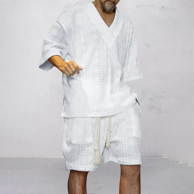 V-Ausschnitt Strick Shirt und Shorts Set für Herren