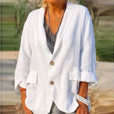Damen Sommer-Leinenblazer mit V-Ausschnitt und Knopf