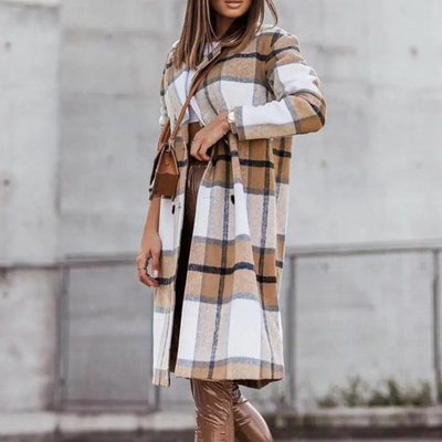 Stilvolle Lange Karierte Winterjacke für Frauen