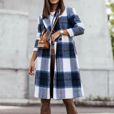 Stilvolle Lange Karierte Winterjacke für Frauen