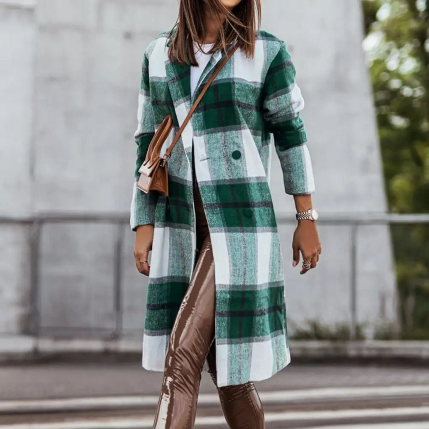 Stilvolle Lange Karierte Winterjacke für Frauen