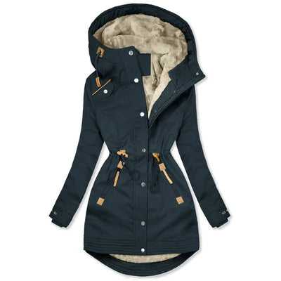 Lange Fluffige Parka-Winterjacke für Frauen
