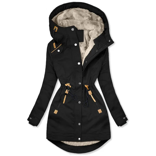 Lange Fluffige Parka-Winterjacke für Frauen