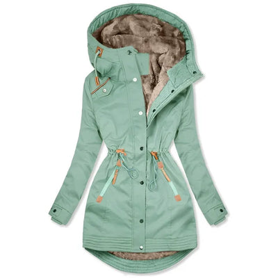 Lange Fluffige Parka-Winterjacke für Frauen