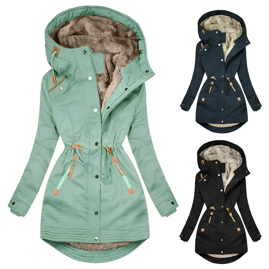 Lange Fluffige Parka-Winterjacke für Frauen