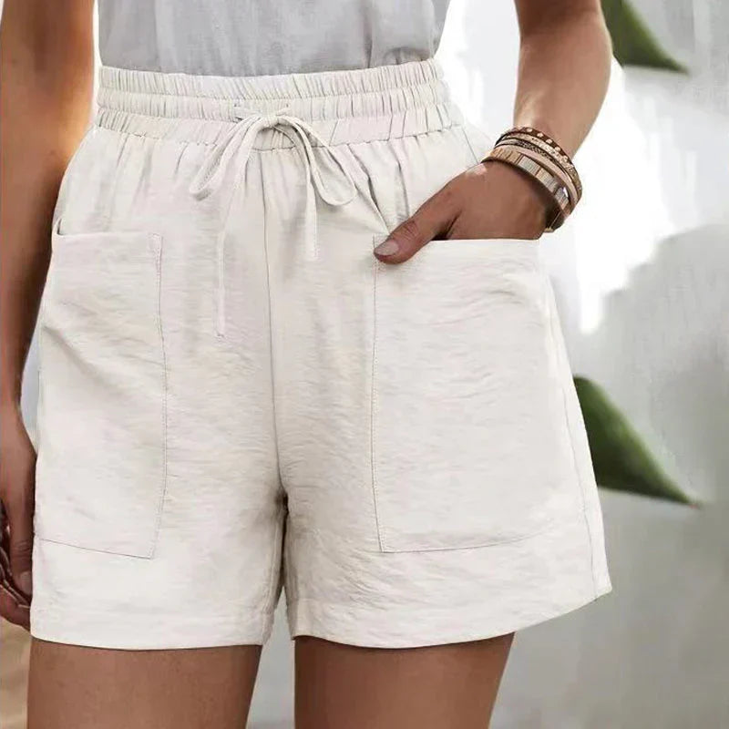 Damen Leinen-Shorts mit hoher Taille und Kordelzug – luftig für den Sommer